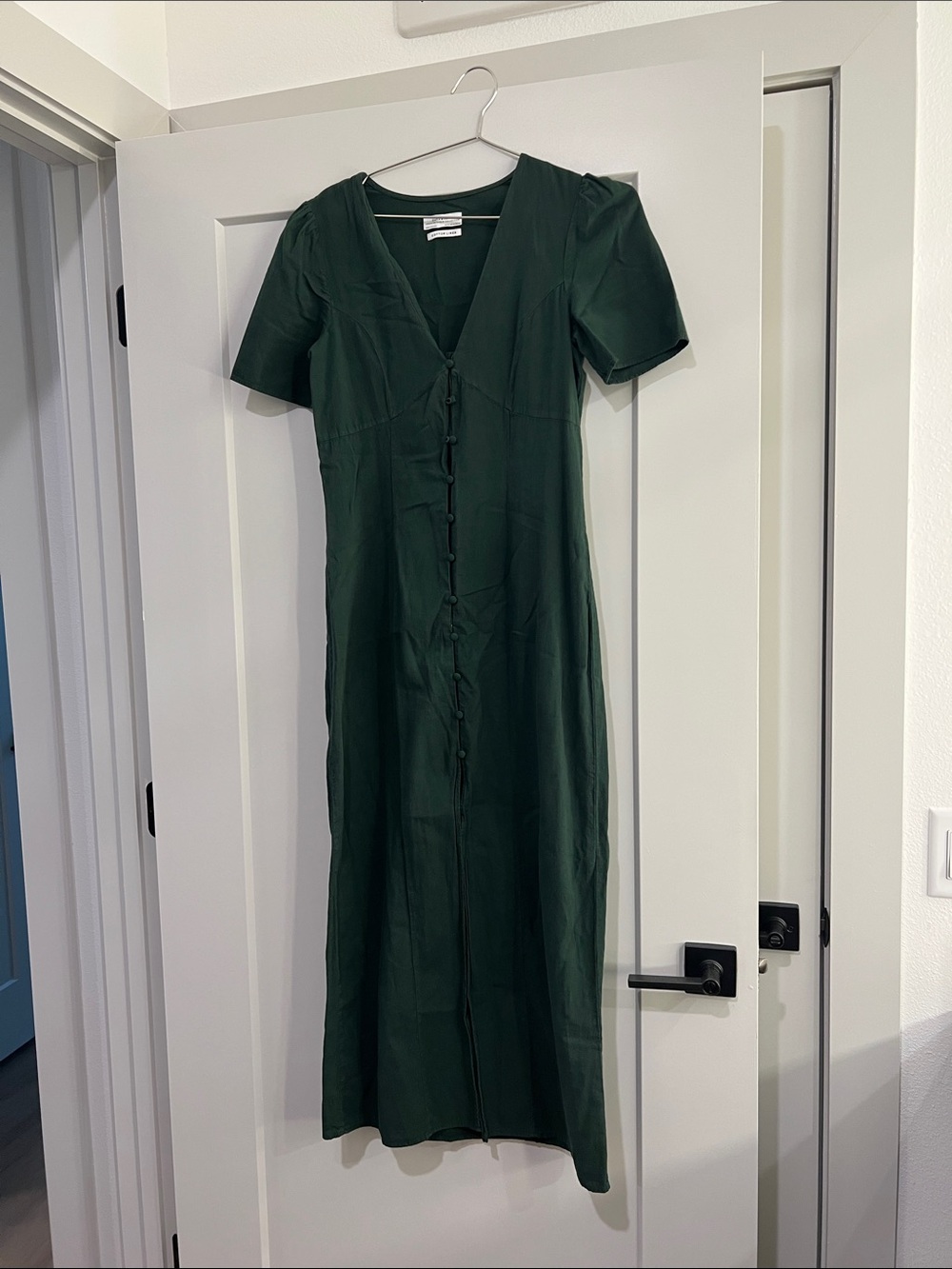 Zara Dark Green Pine Button-Front Midi Dress
